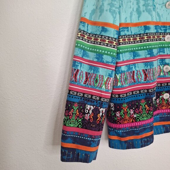 Coldwater Creek Multicolor Jacket Sz L Cotton Artsy Art-to-Wear Boho Aztec - Picture 5 of 13